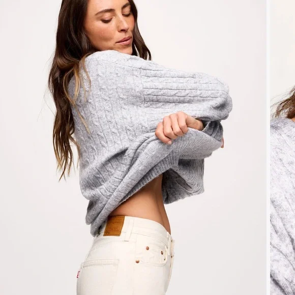 Nuuds Cable Crewneck Sweater in Heather Grey XL - Picture 3 of 10